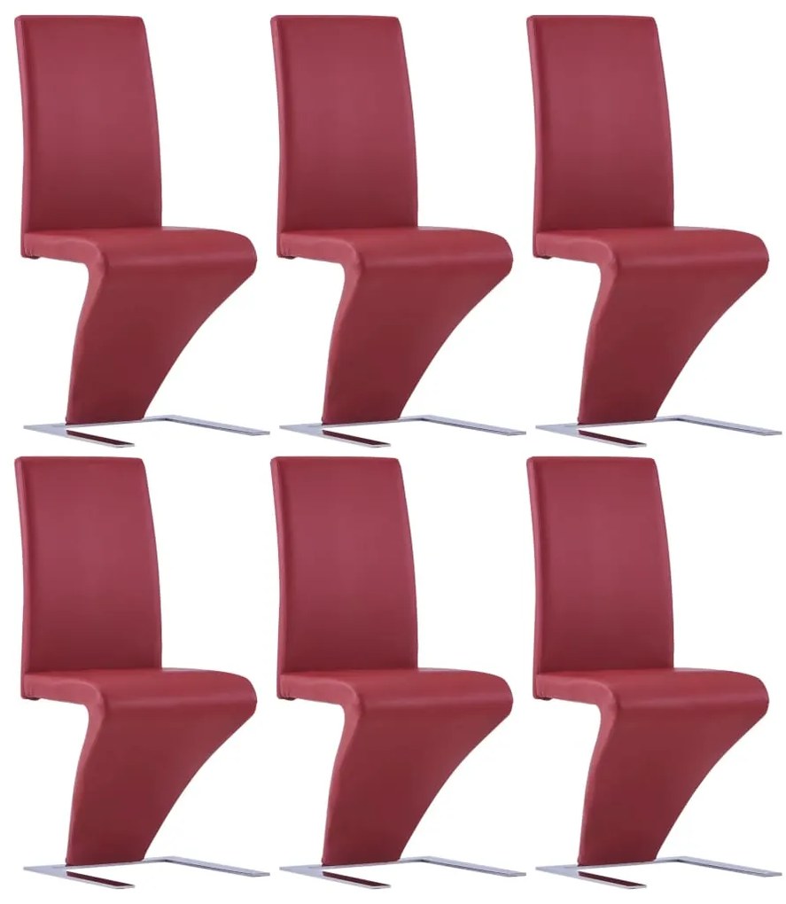 vidaXL Jedálenské stoličky, cikcakový tvar 6 ks, červené, umelá koža