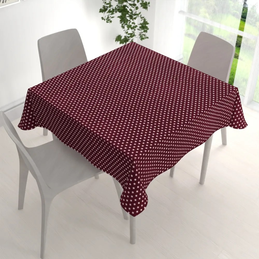 Biante Bavlnený štvorcový obrus Sandra SA-351 Biele hviezdičky na tmavo červenom 100x100 cm