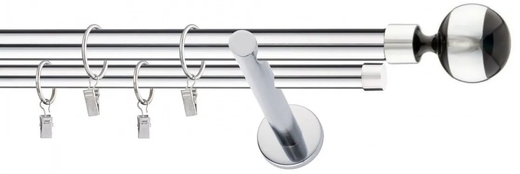 Dekorstudio Chrómová dvojradová garniža čierny VIVALDI 19mm Dĺžka: 360cm, Typ uchytenia: Držiak dvojitý modern, Typ príslušenstva: Krúžky tiché so štipcami