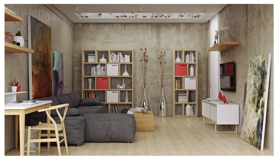 Knižnica v bielo-prírodnej farbe 70x198 cm Berlin – TemaHome