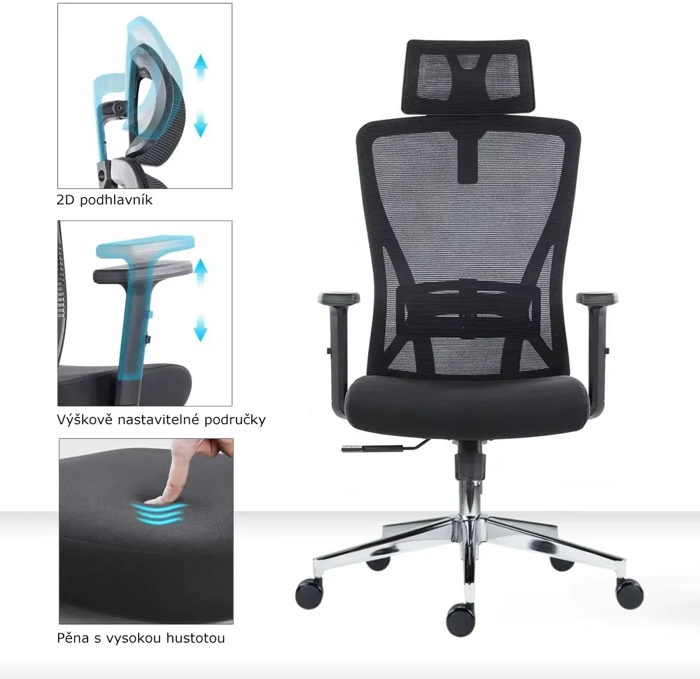 Kancelárska ergonomická stolička Neoseat FLEX PRO — čierna, nosnosť 150 kg