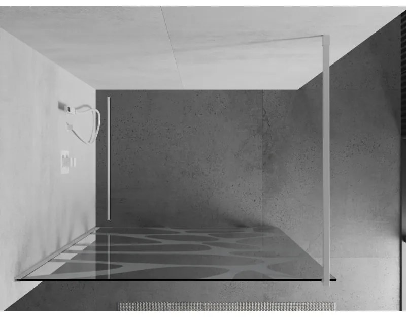 Mexen Kioto, Walk-In sprchová zástena 90 x 200 cm, 8mm sklo číre/biely vzor, biely profil, 800-090-101-20-97