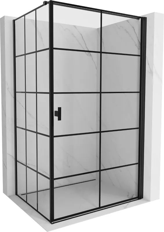 Mexen Mist-B, 1-krídlový výklopný sprchový kút, pravý, 90 x 100 cm, číre sklo-čierna mriežka, 8A2T-090-100-70-77-P