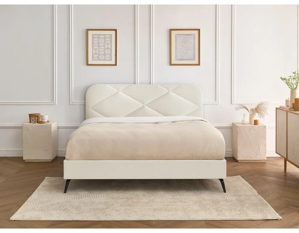 Béžová čalúnená dvojlôžková posteľ s roštom 140x190 cm Prune – Bobochic Paris