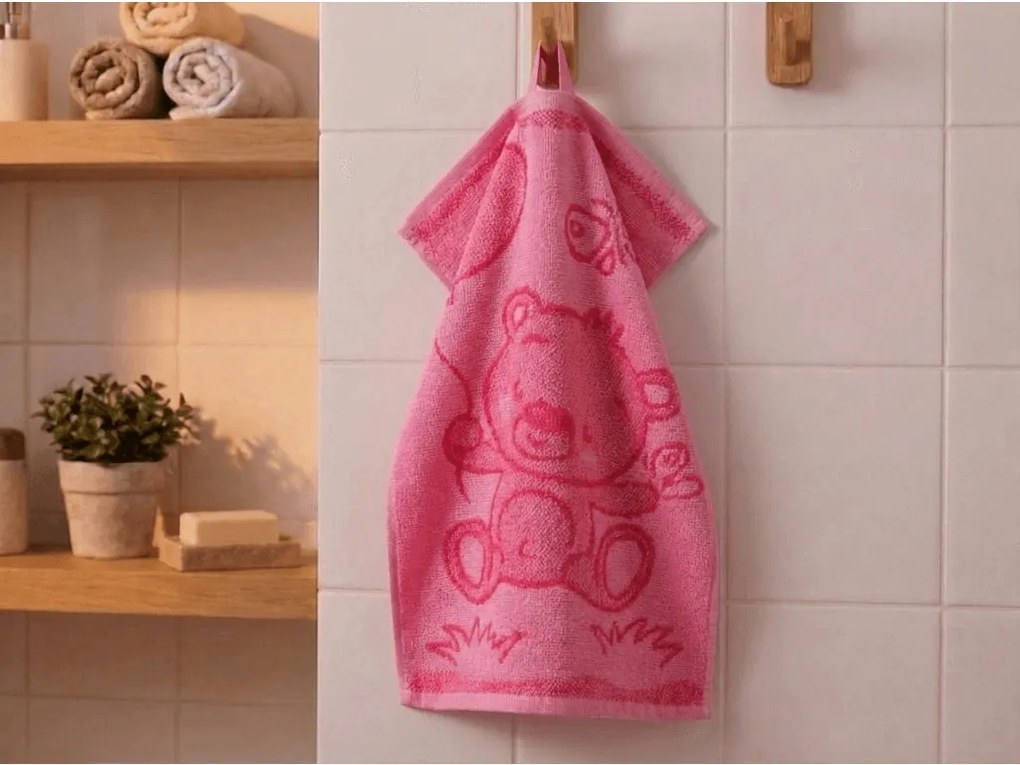 Detský uterák BEBÉ medvedík ružový 30x50 cm