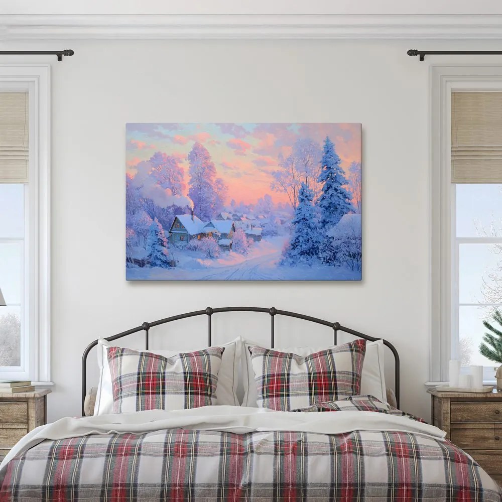 Obraz vianočná dedinka za súmraku