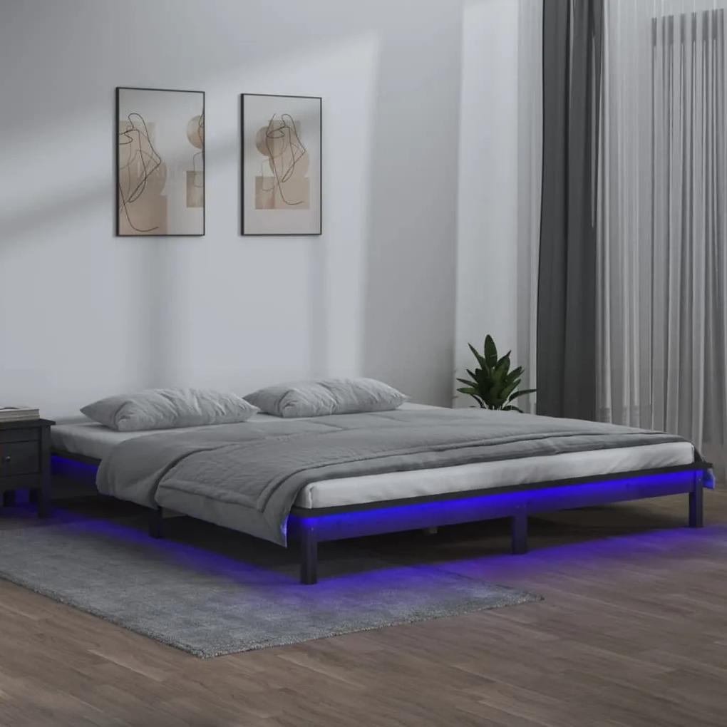 vidaXL Posteľný rám s LED sivý 120x200 cm masívne drevo