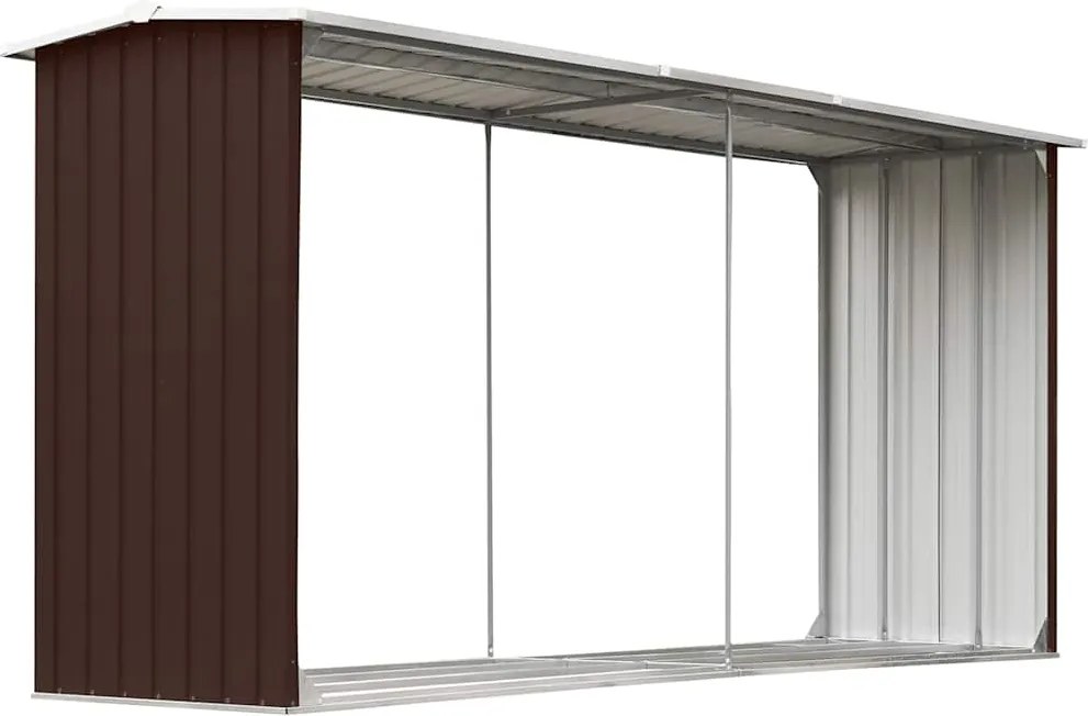 vidaXL Záhradná kôlňa na drevo hnedá 330x92x153 cm galvanizovaná oceľ