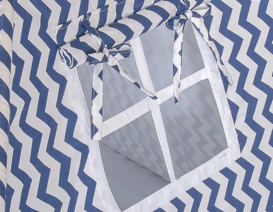 Bobono Stan Teepee pre deti + ozdobné perie - Chevron námornícka modrá