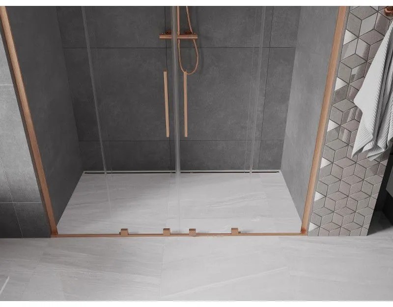 Mexen Velar L Duo, posuvné sprchové dvere do otvoru 200 cm, 8mm číre sklo, medená matná, 871-200-003-02-65