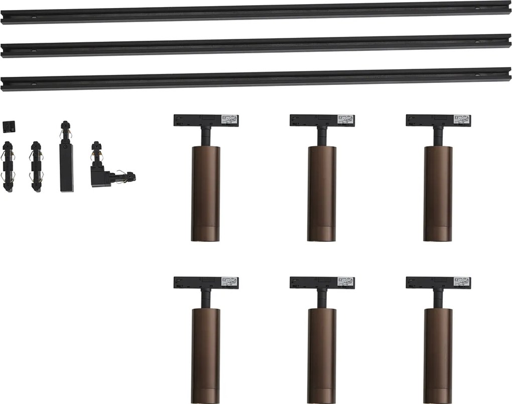 Moderný koľajnicový systém so 6 bodovými svetlami tmavý bronz 1-fázový - Slimline Uzzy