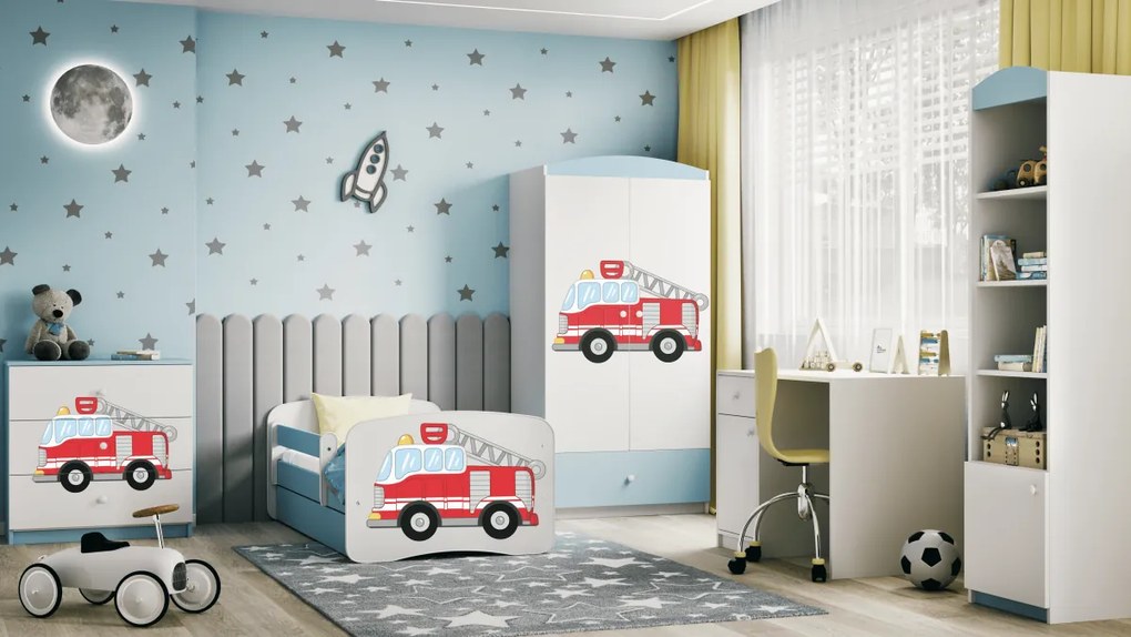Kocot kids Detská posteľ Babydreams hasičské auto modrá, varianta 80x180, se šuplíky, bez matrace