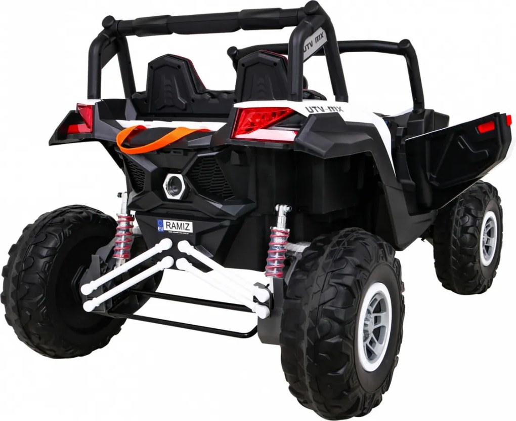 Ramiz Elektrická bugina UTV-MX pre deti biela + pohon 4x4 + diaľkové ovládanie + LED a audio + úložný priestor + EVA + pomalý štart