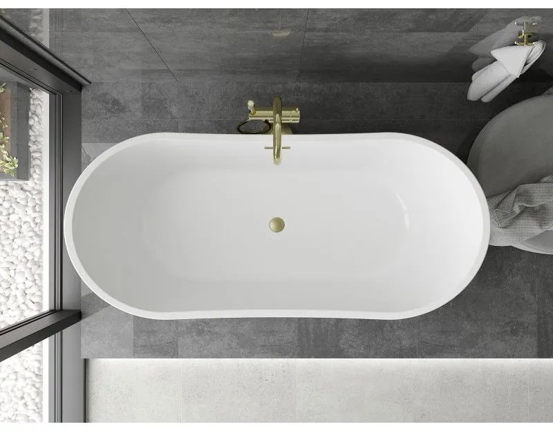 Mexen Montana, voľne stojaca vaňa 180 x 80 cm, biela, zlatý matný prepad, 52011808000-55