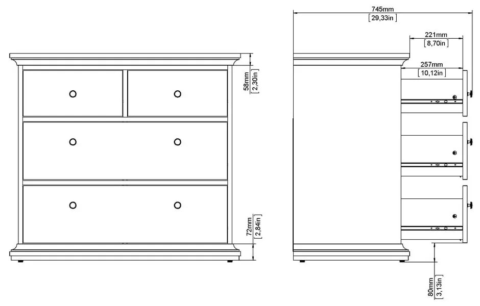 Sivá nízka komoda 96x87 cm Paris – Tvilum