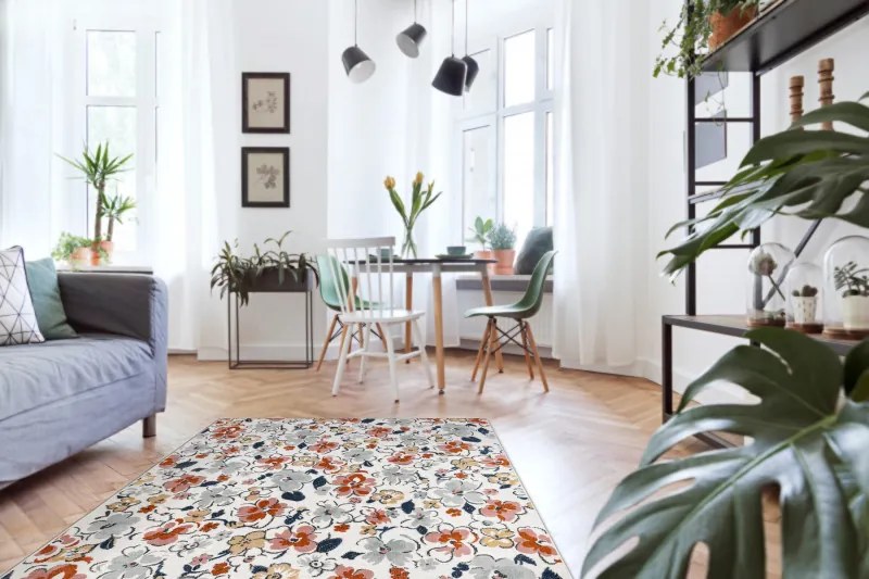 Kusový koberec Botanic 65239 flowers ecru – na von aj na doma, 78x150, viacfarebná, chodba / predsieň, Dywany Łuszczów