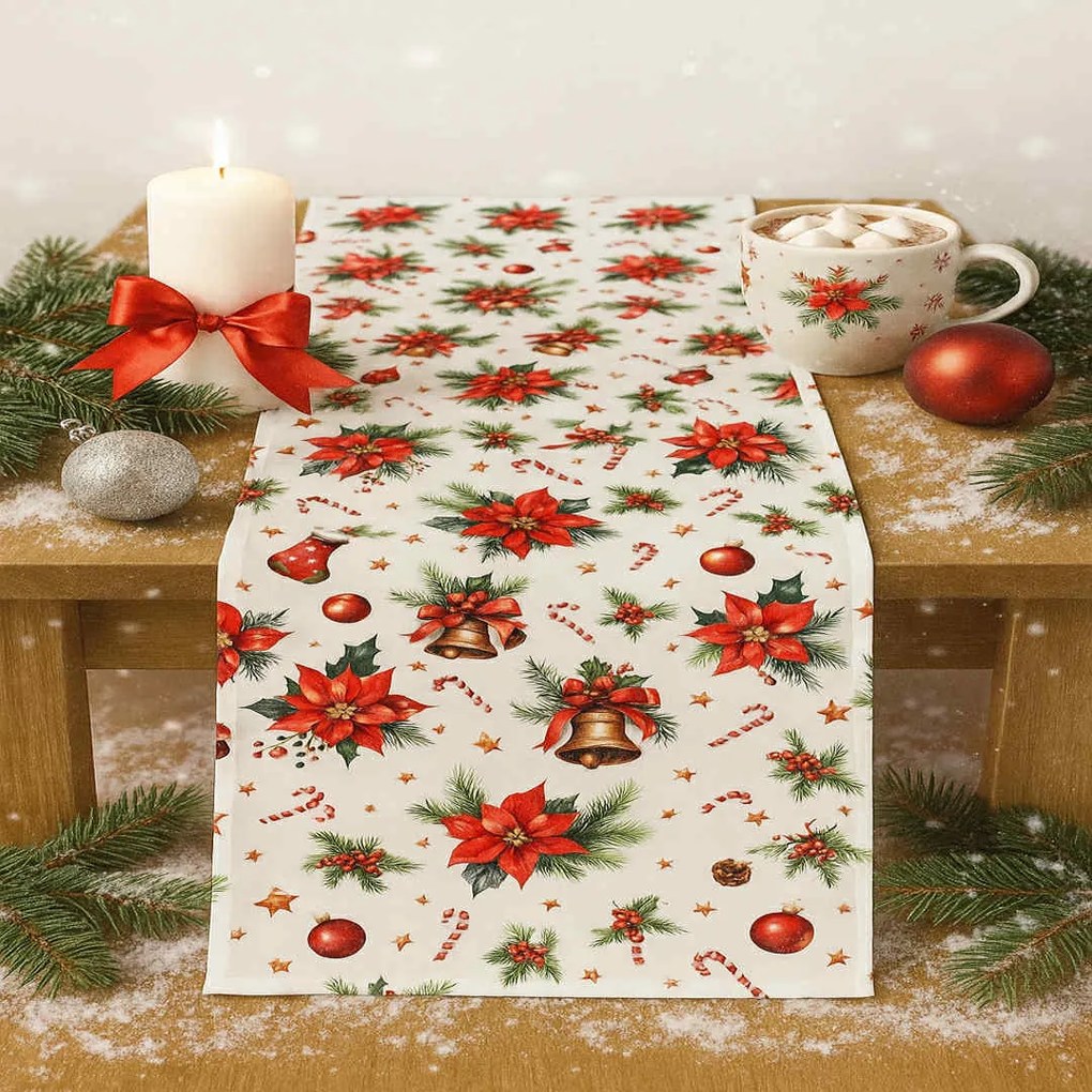 Vianočný obrus Vianočná ruža 40x170cm TiaHome