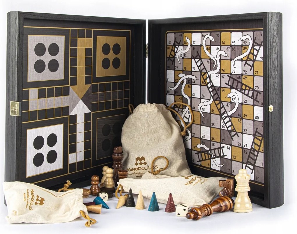 Tradičné hry, sada spoločenských hier Človeče nehnevaj sa, šach, 34x64 Manopoulos