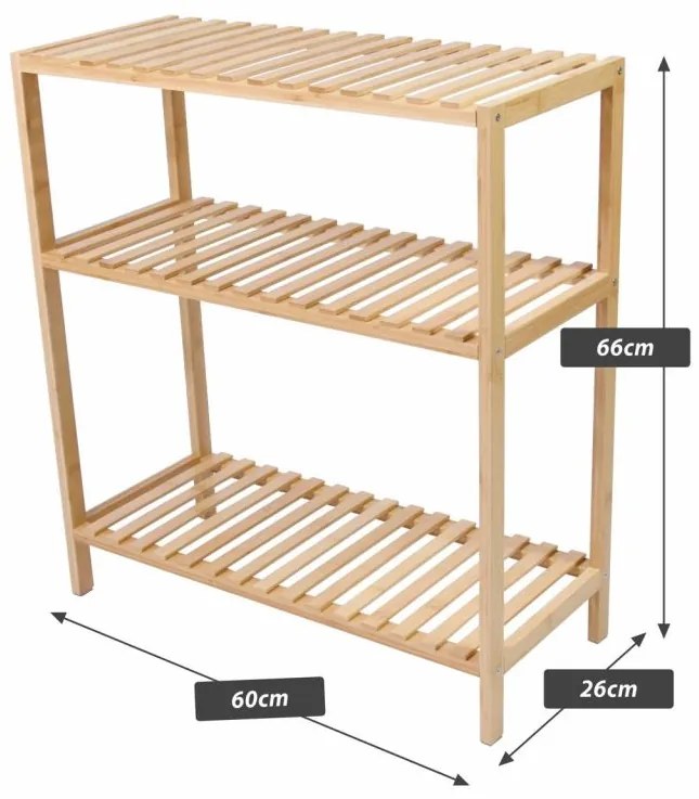 Divero bambusový regál 3 police nosnosť 30 kg prírodný D104128