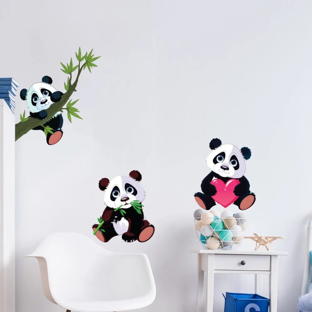 Sada 3 nástenných detských samolepiek Ambiance Panda