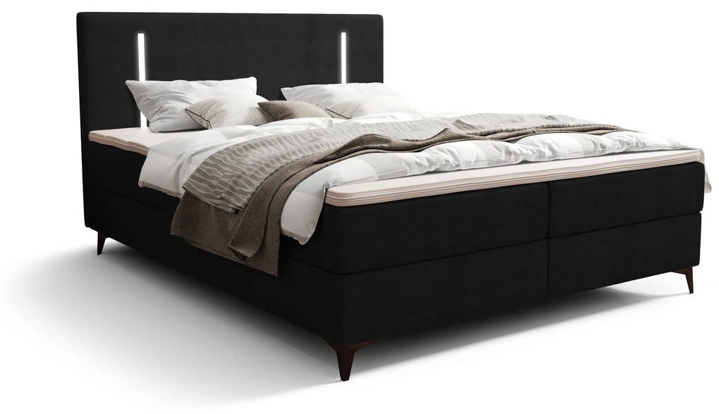 Manželská posteľ 140 cm Ortega Bonell (čierna) (s roštom, s úl. priestorom) (s LED osvetlením). Vlastná spoľahlivá doprava až k Vám domov. 1082623