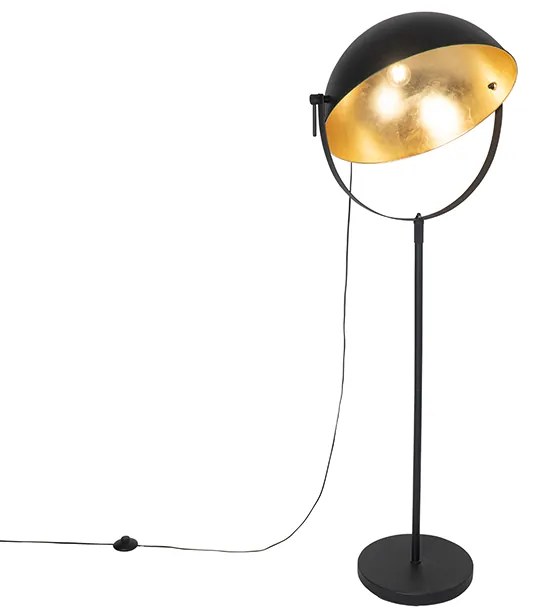Priemyselná stojaca lampa čierna 50 cm so zlatým nastaviteľným - Magnax