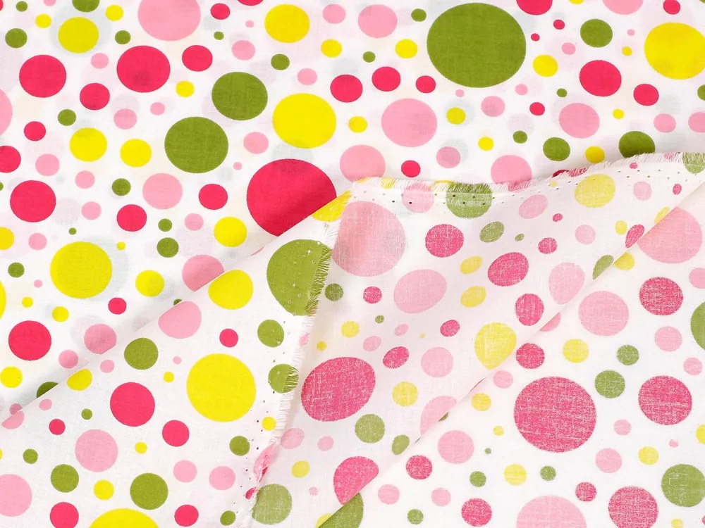 Biante Bavlnený záves Sandra SA-209 Ružové a žlté bodky na bielom 140x230 cm