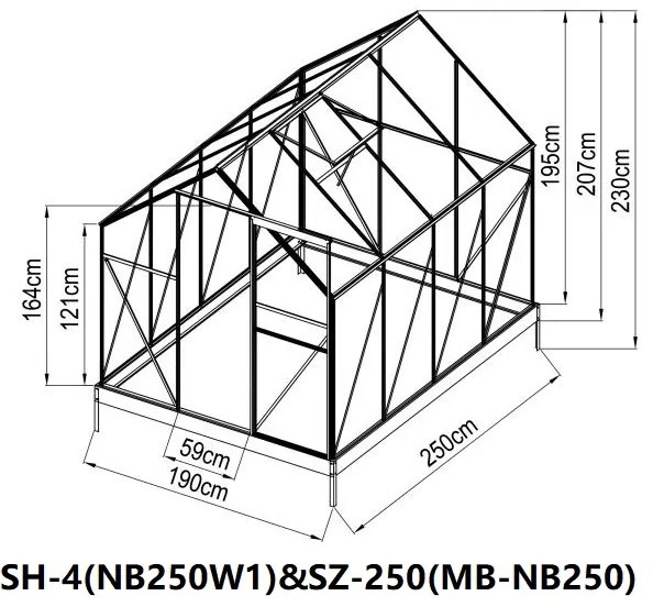 Základňa SZ-250 pre skleník BestBerg SH-4 / 250 x 190 x 12 cm / oceľ