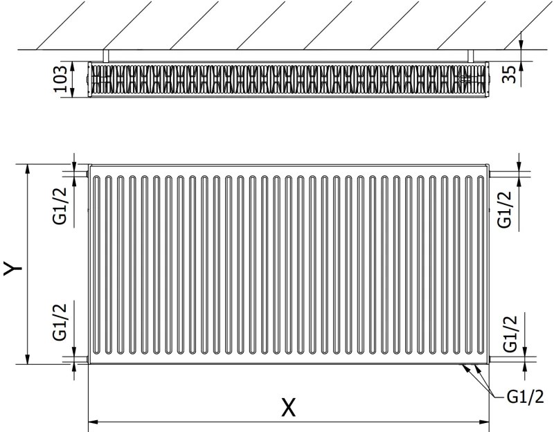 Mexen CV22, panelový radiátor 500 x 800 mm, spodné pripojenie, 1140 W, čierna, W622-050-080-70