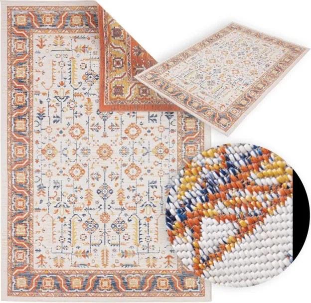 Šnúrkový obojstranný koberec ECHO FLORAL Ivory