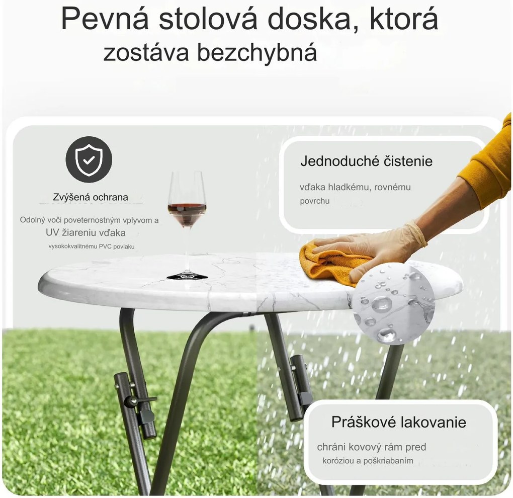 InternetovaZahrada Skladací barový stôl Ø60 cm - biely/ mramorový vzhľad