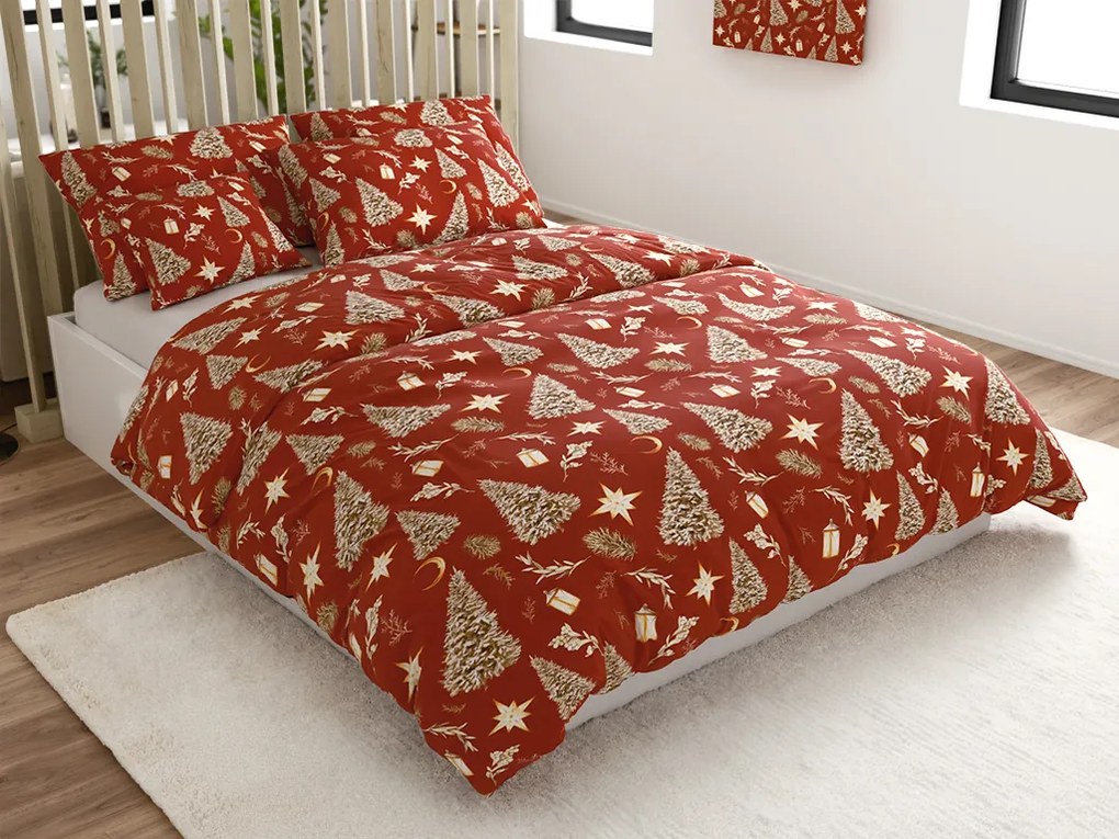 Obliečky z mikrovlákna GOLD CHRISTMAS červené Rozmer obliečky: 2 ks 70 x 90 cm | 200 x 220 cm