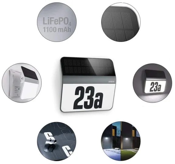 STEINEL 007140 - LED solárne domové číslo XSolar LH-N LED/0,03W nerez IP44