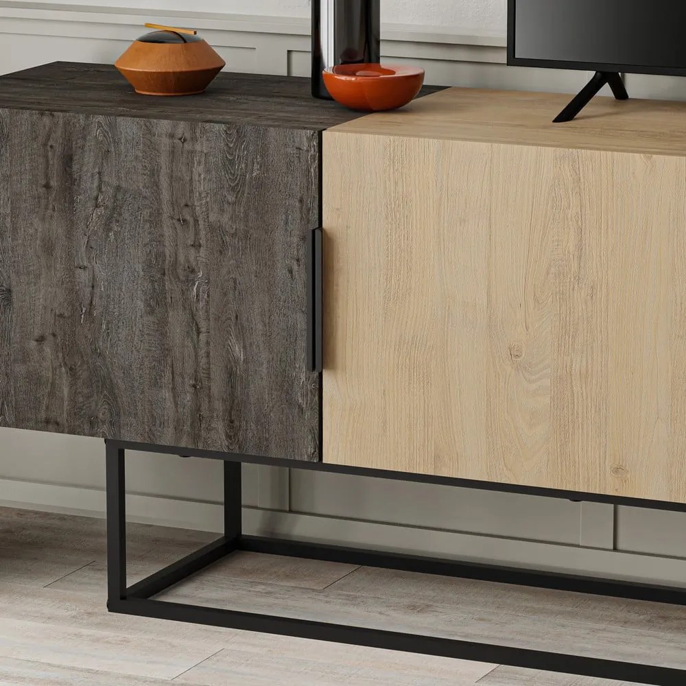 TV stolík v dekore duba v prírodnej farbe 200x55 cm Titan – Marckeric