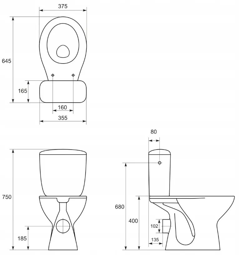 Cersanit President, kombi wc  so splachovaním 3/6l, horizontálny odtok + s antibakteriálnym sedátkom z polypropylénu, biela, K08-028