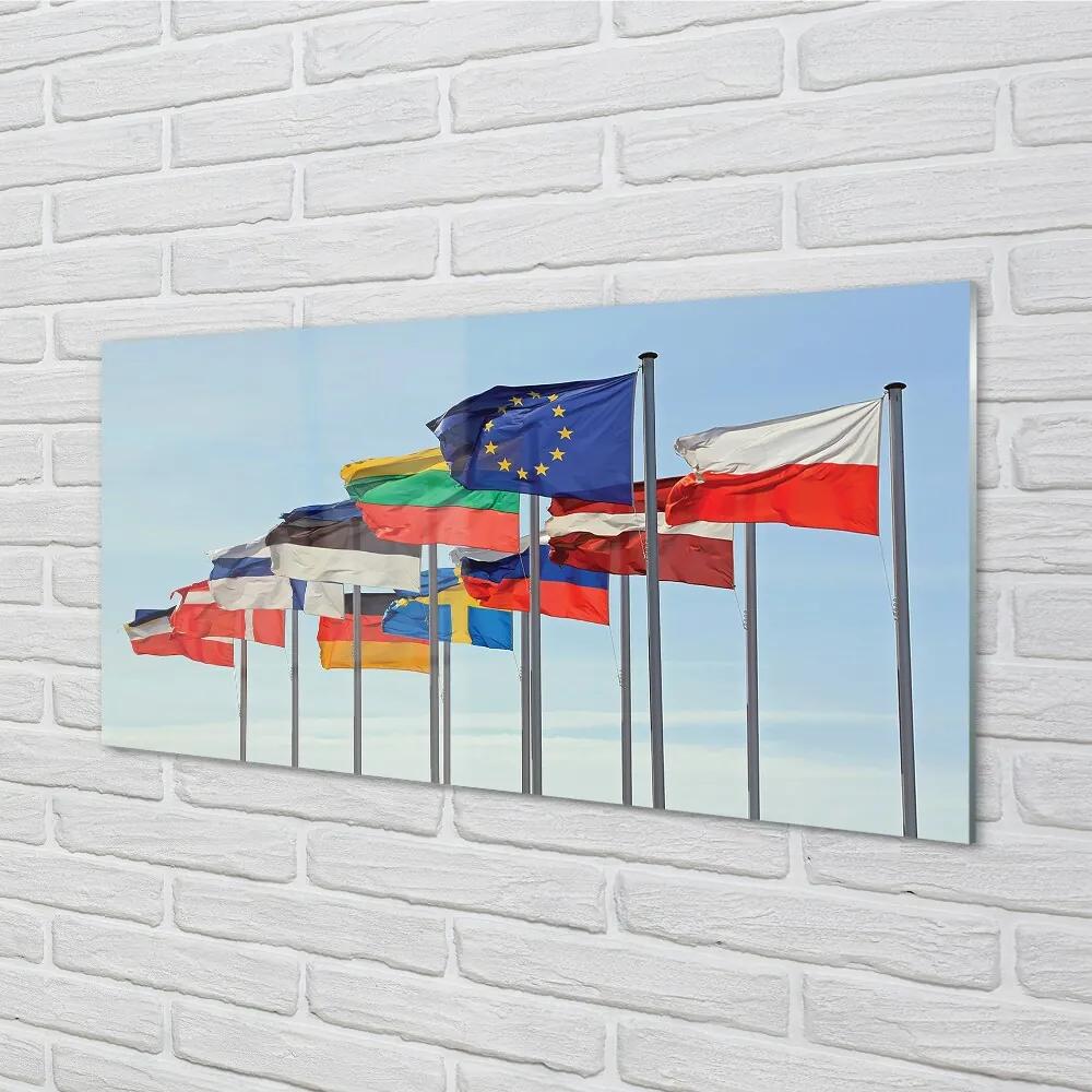 Sklenený obraz veľa vlajok 100x50 cm