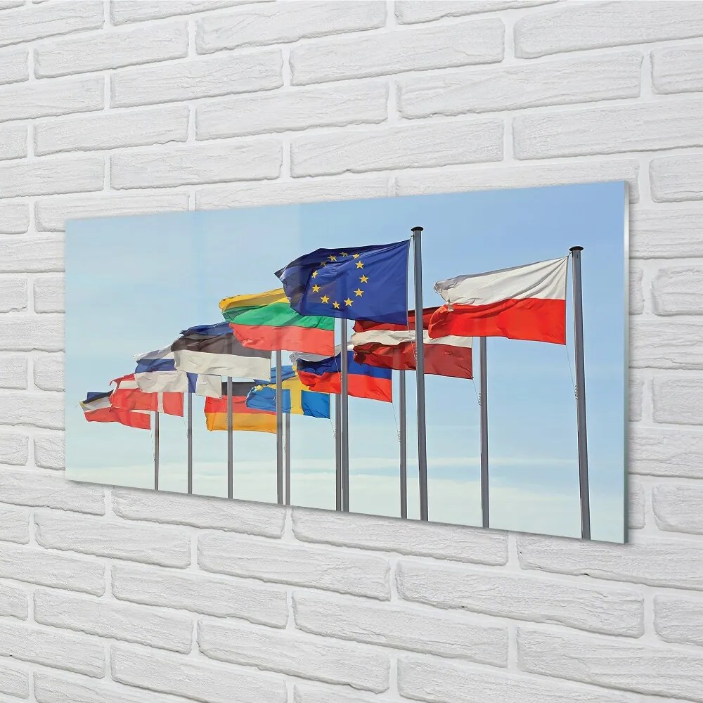 Sklenený obraz veľa vlajok 140x70 cm