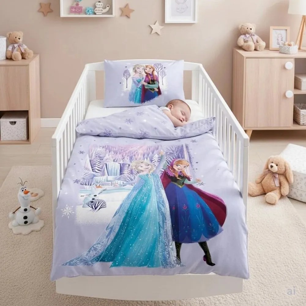 Obliečky do detskej postieľky Ľadové kráľovstvo - motív Anna a Elsa - 100% bavlna - 40x60 cm + 100x135 cm