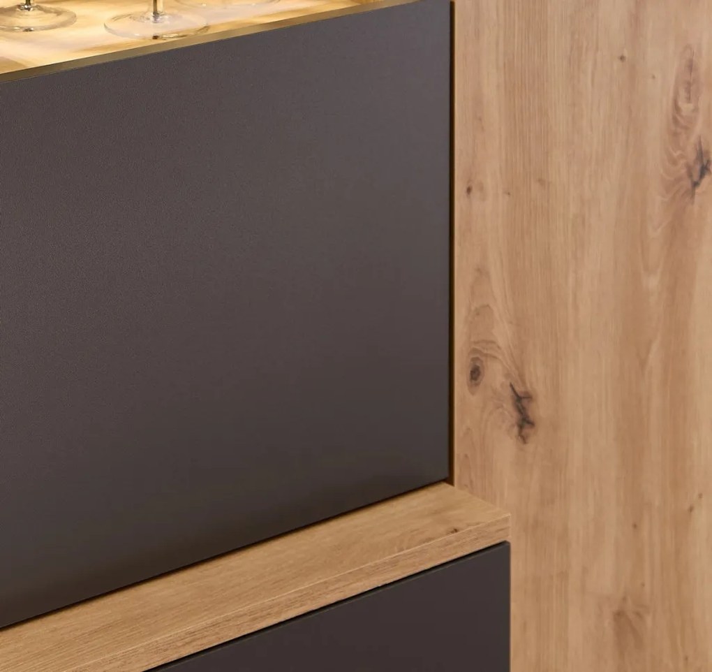 Obývacia  stena Heathrow, dub artisan/antracit, s osvetlením