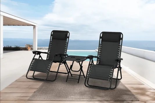 MI Sada 2x ležadlo DELUX čierne + stolík