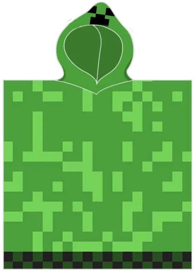 Detské plážové pončo - osuška s kapucňou Minecraft - motív Creeper - 100% bavlna - 50 x 115 cm - pre deti 3 - 6 rokov
