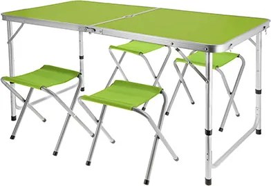 JU Skladací kempingový stolík + 4 stoličky, svetlozelená farba