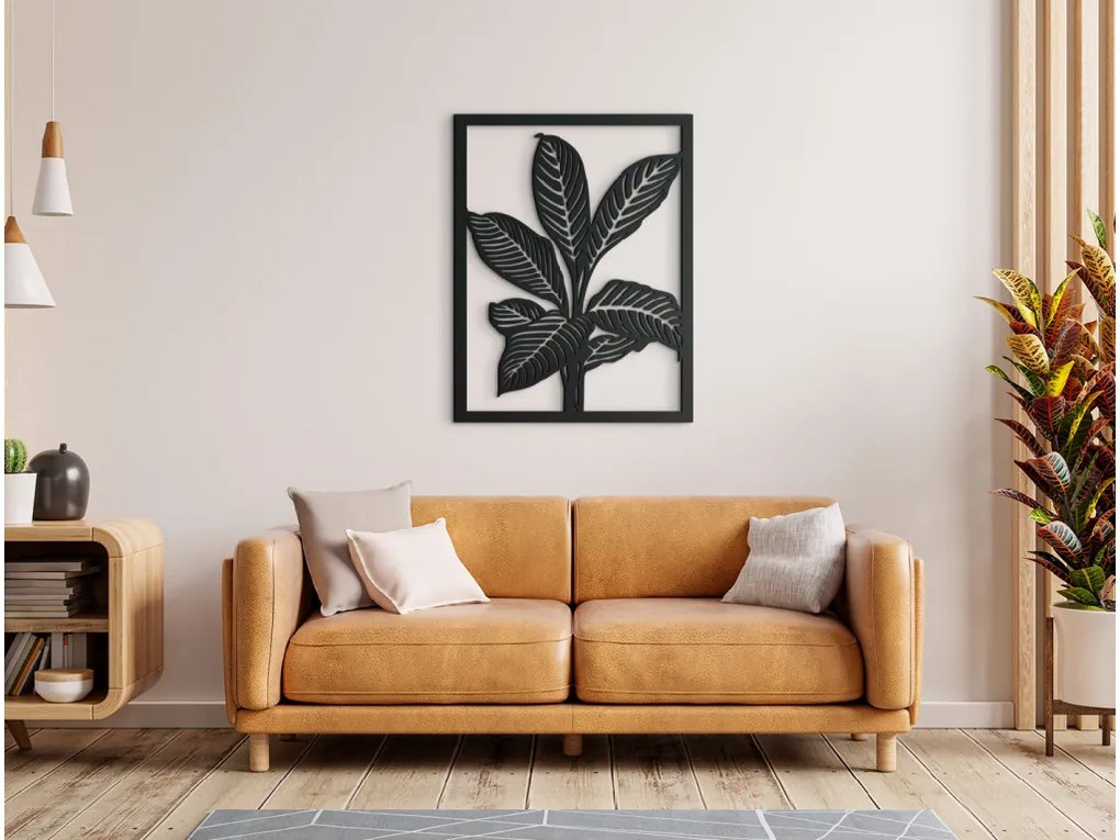 drevko Vyrezávaný obraz Rozprestreté listy Rozmer obrazu: 42 x 32,5 cm, Farba dekorácie: Čierna