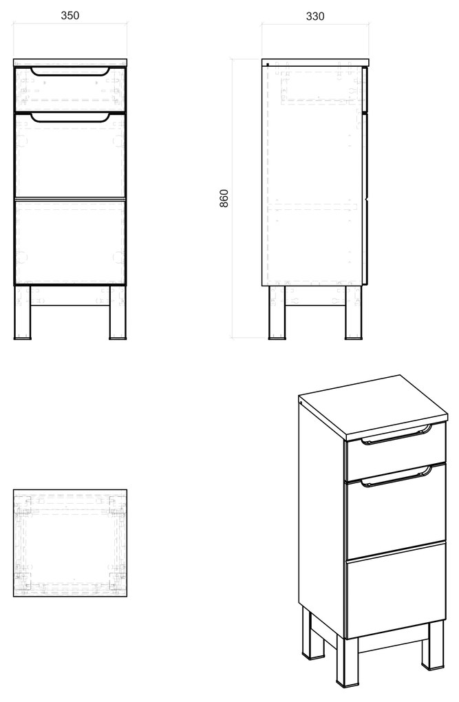 Kúpeľňová stojaca skrinka BALI biela - nízka spodná