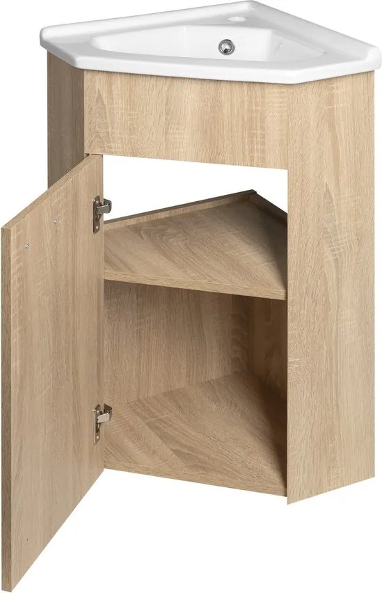 Aqualine Aqualine, ZOJA rohová umývadlová skrinka 39x74x39cm, dub platin, 50346