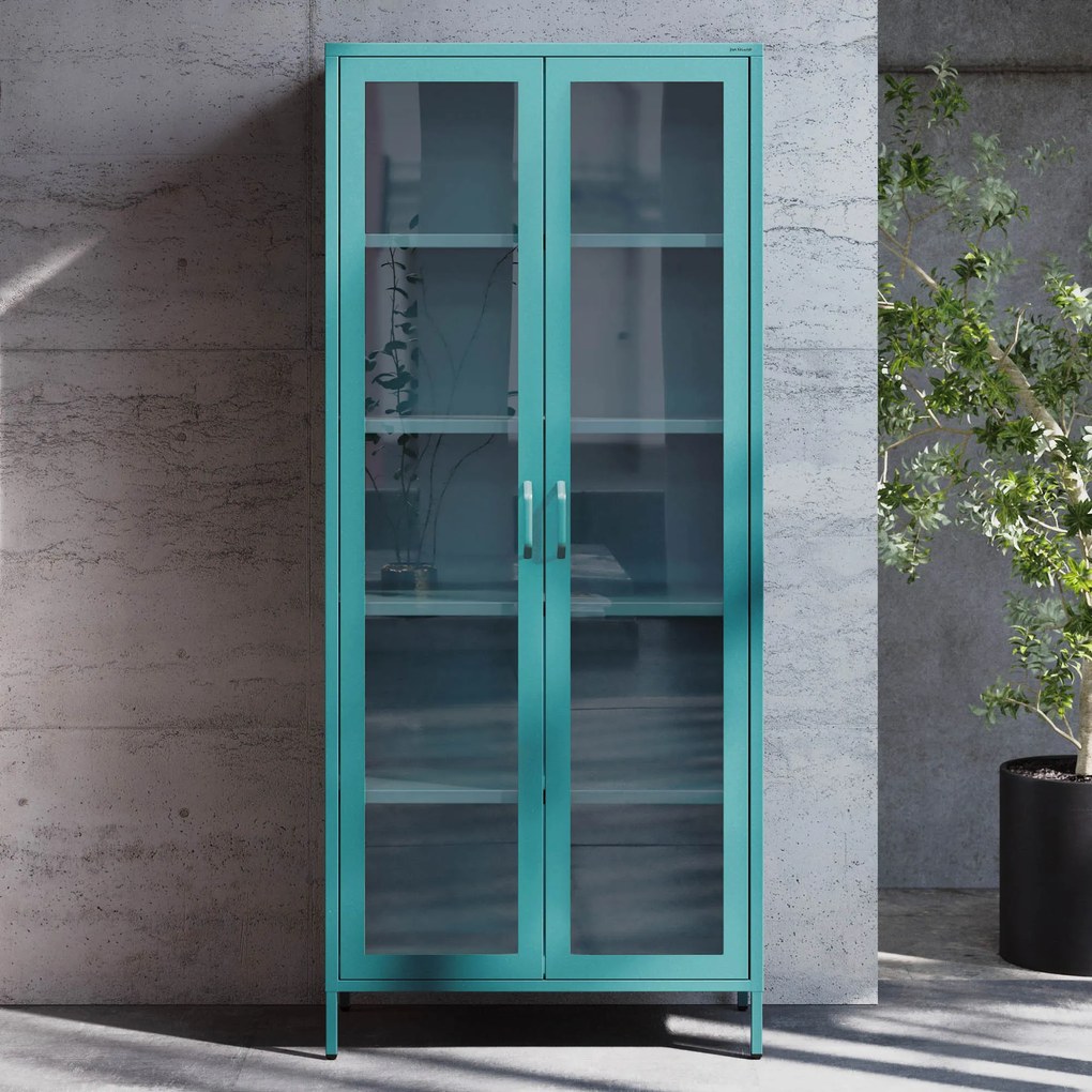 Vitrína ANGELO, 800 x 1850 x 450 mm, Modern: morská modrá