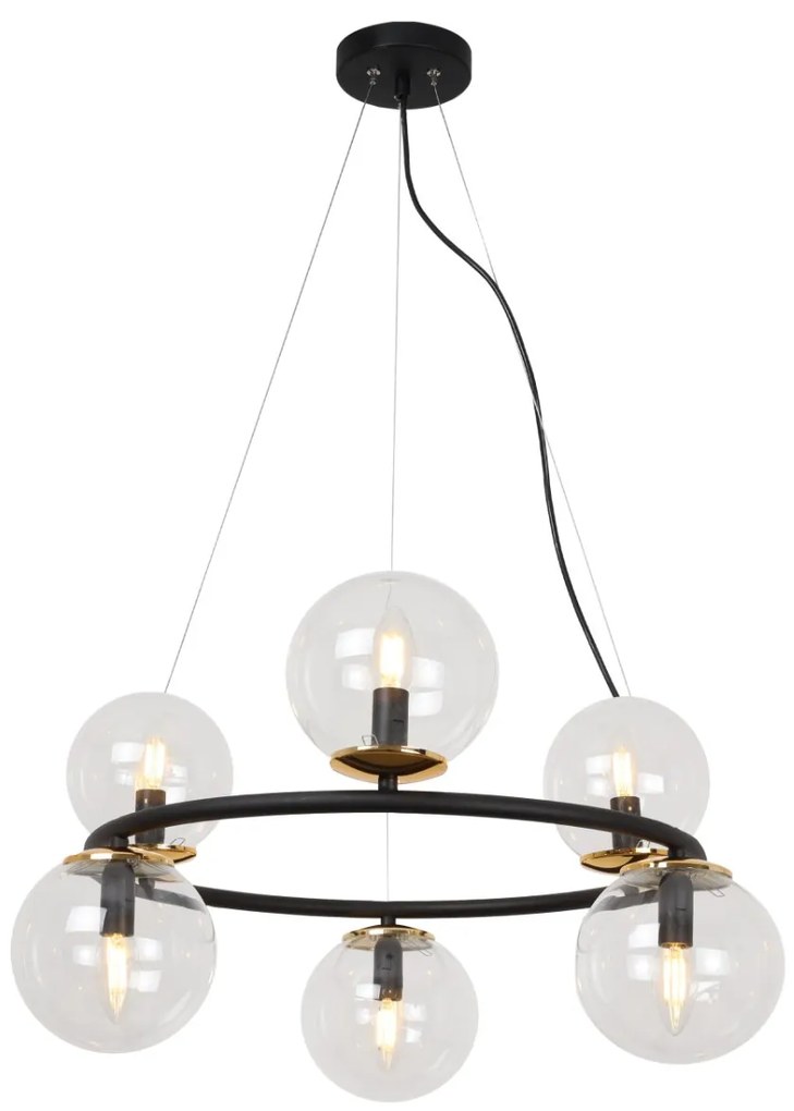 Závesné svietidlo Paris, 6x číre sklenené tienidlo, B/G, O