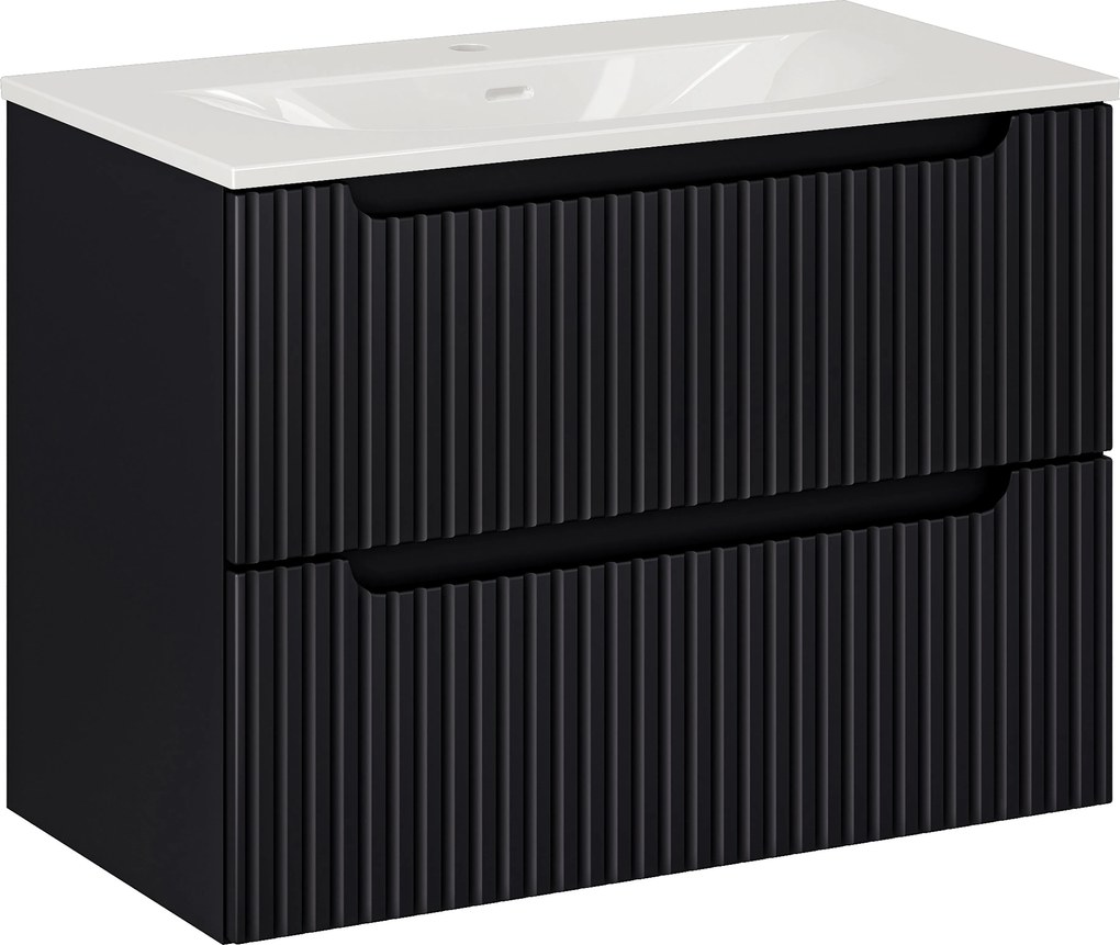 Comad Kúpeľňová skrinka s keramickým umývadlom Nova Black 80 cm - čierna matná