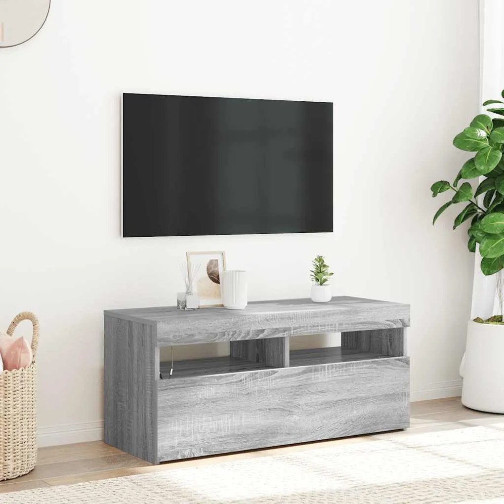 vidaXL TV skrinka s LED svetlami sivý dub sonoma 90x35x40 cm