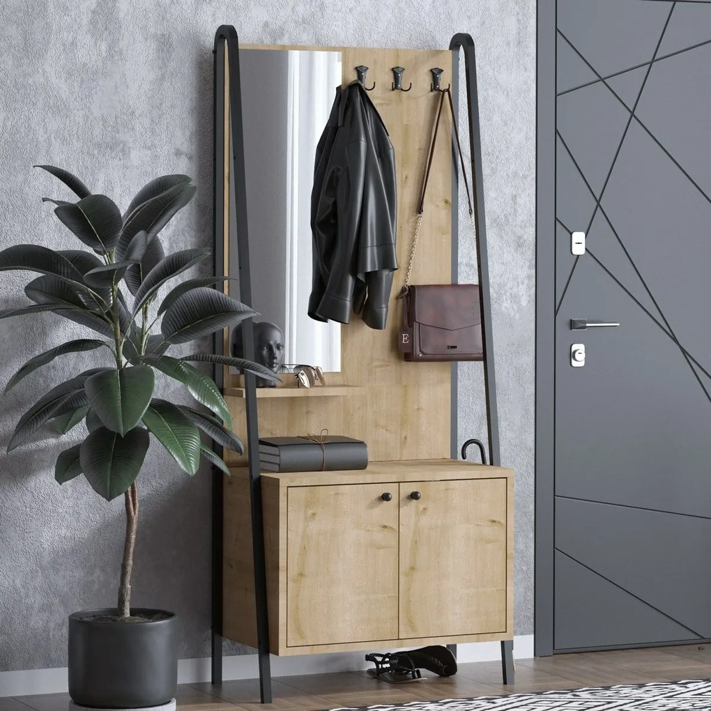 Vešiak s botníkom Lumi Oak and Black